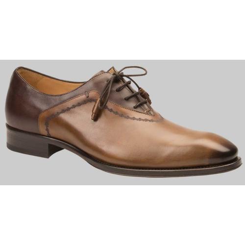 Mezlan "Manet" Tan / Dark Brown Genuine Hand-Burnished Italian Calfskin Oxford Shoes 8004.